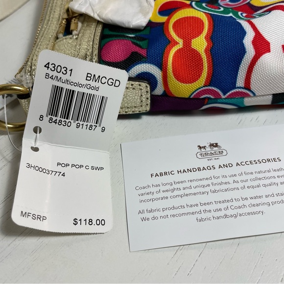 NWT - Coach Poppy Pop C Graffiti Metallic Gold Patchwork Swingpack Crossbody Bag - Picture 9 of 12